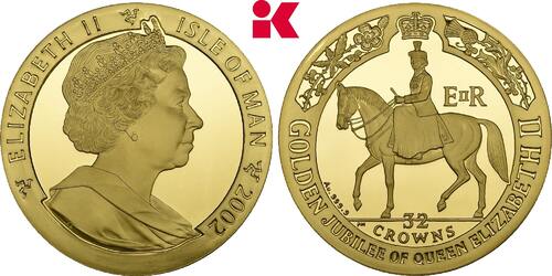 GROSSBRITANNIEN / IRLAND 32 Crowns 2002. Nur 50 Exemplare geprägt. Elizabeth II, 1952-2022. Polierte