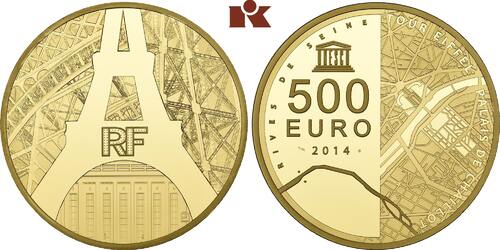 FRANKREICH 500 Euro (5 Unzen) 2014. 5. Republik seit 1958. Polierte Platte im Originaletui mit Zerti