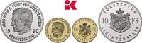 LIECHTENSTEIN 50 und 10 Franken 1990, Bern. Franz Josef II., 1938-1989. Polierte Platte im Originaletui