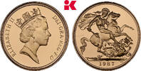 GROSSBRITANNIEN / IRLAND 1 Sovereign 1987 London. Elizabeth II, 1952-2022. Prachtexemplar von polierten Stempeln, fast Stempelglanz, Kratzer