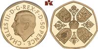 GROSSBRITANNIEN / IRLAND 50 Pence Elizabeth II, 1952-2022. Polierte Platte in org. Etui m. Zertifikat u. Umverpackung