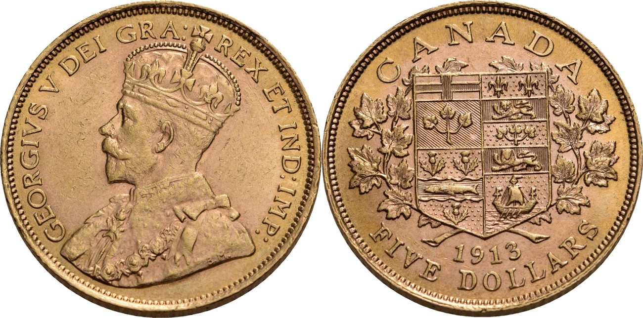 Kanada 5 Dollars, Ottawa 1913 George V., 1910-1936 ss/vz, min