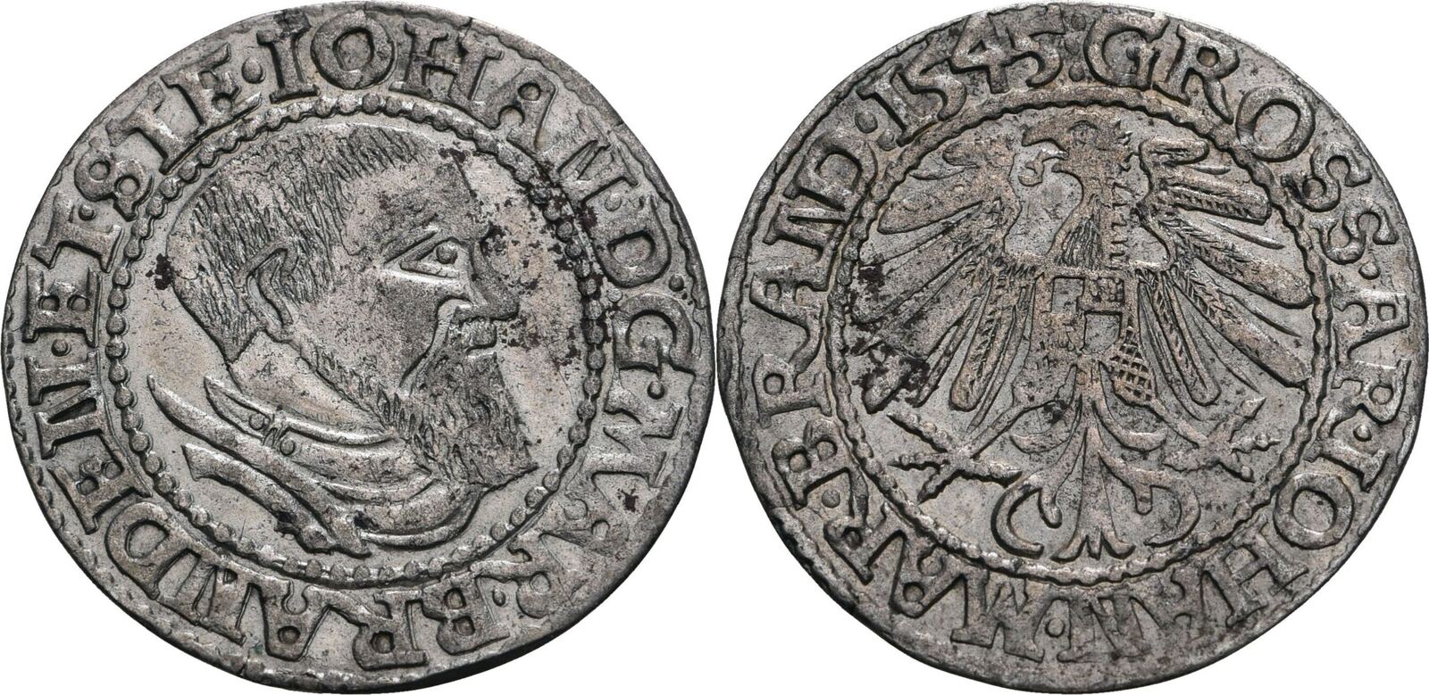 Brandenburg 3 Kreuzer (Groschen), Krossen 1545 Johann von Küstrin, 1535 ...