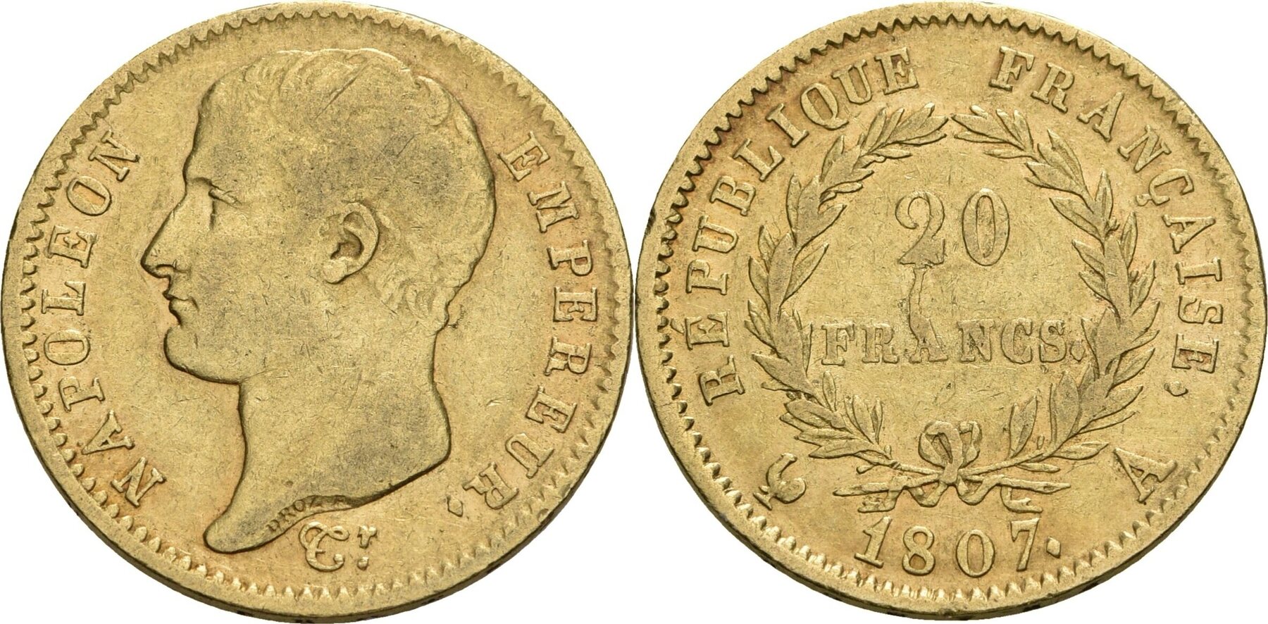 Frankreich 20 Francs A, Paris 1807 Napoléon, 18051814 ss, min. Kratzer