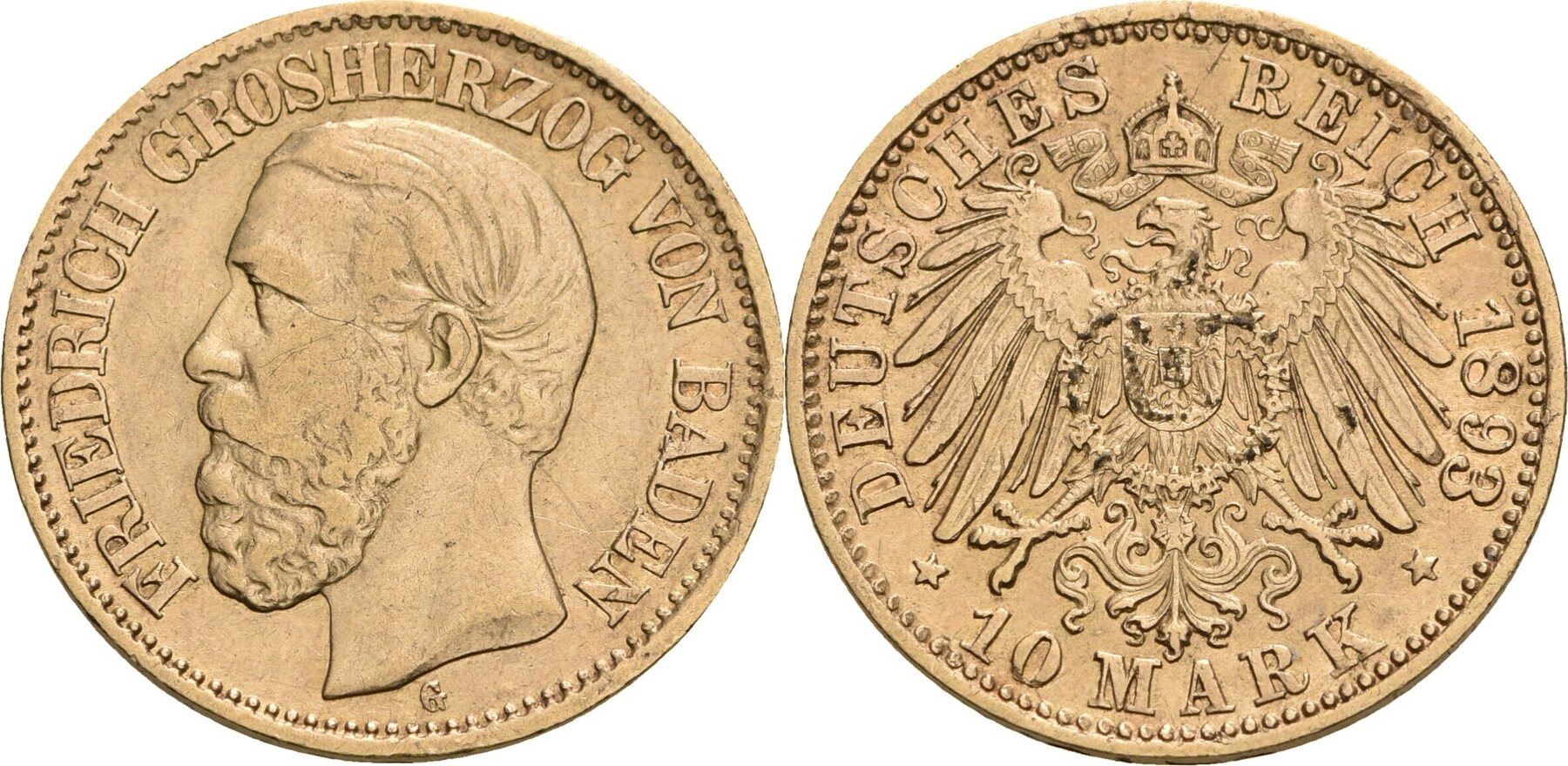 Baden 10 Mark G, Karlsruhe 1893 Friedrich I., 1852-1907 ss | MA-Shops