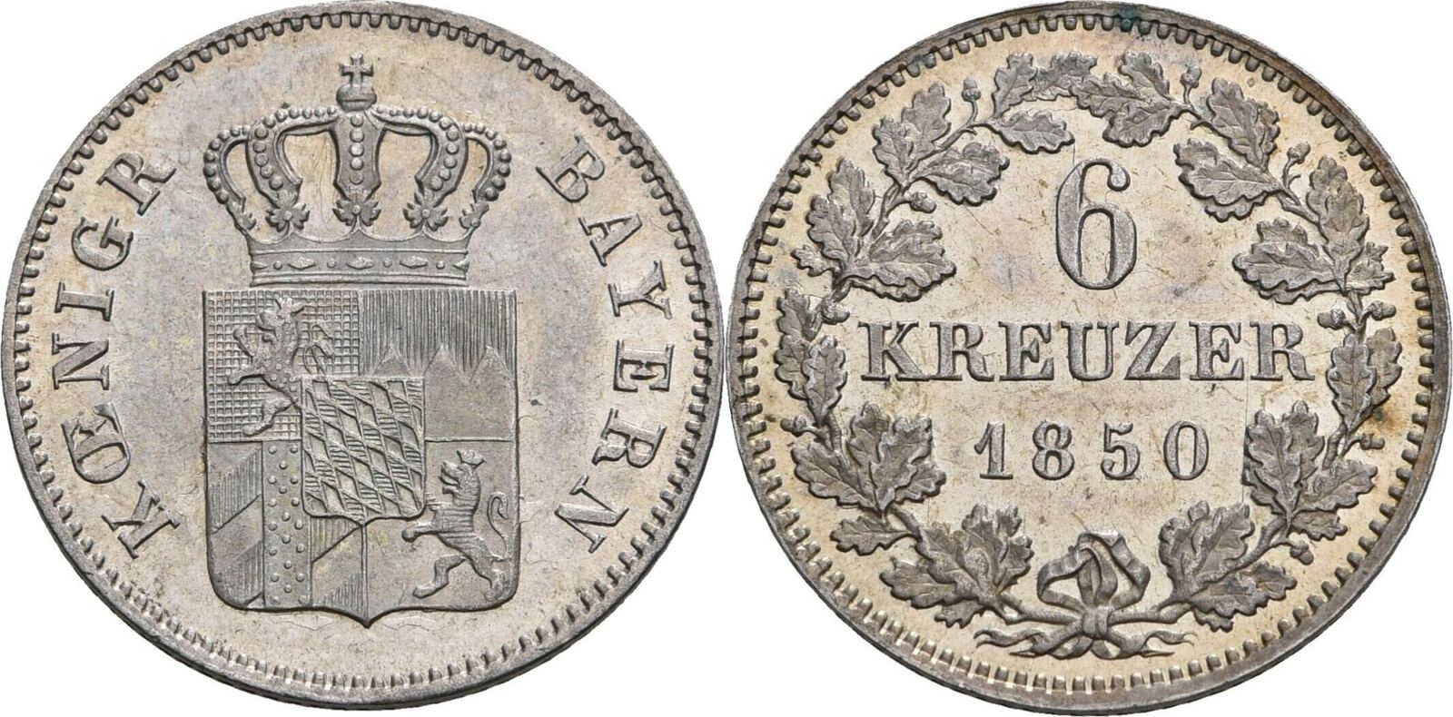 Bayern 6 Kreuzer, München 1850 Maximilian II., 18481864 vz/St.