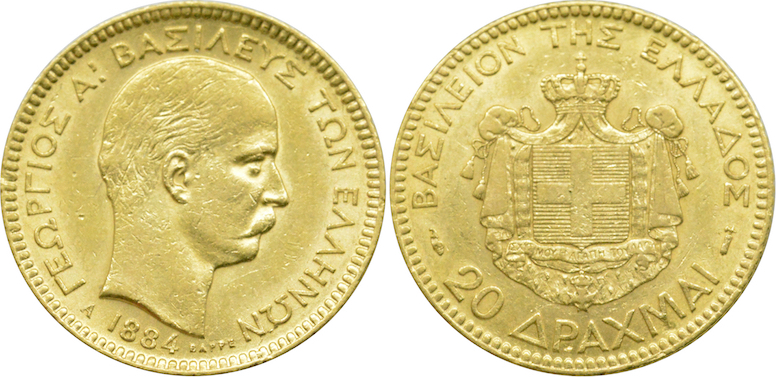 Griechenland 20 Drachmen 1884 König Georg vz | MA-Shops