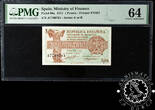 Spain 1937 2 x 1 PESETA – Consecutive Pair – Cibeles – Pick 94a A Series – PMG 64