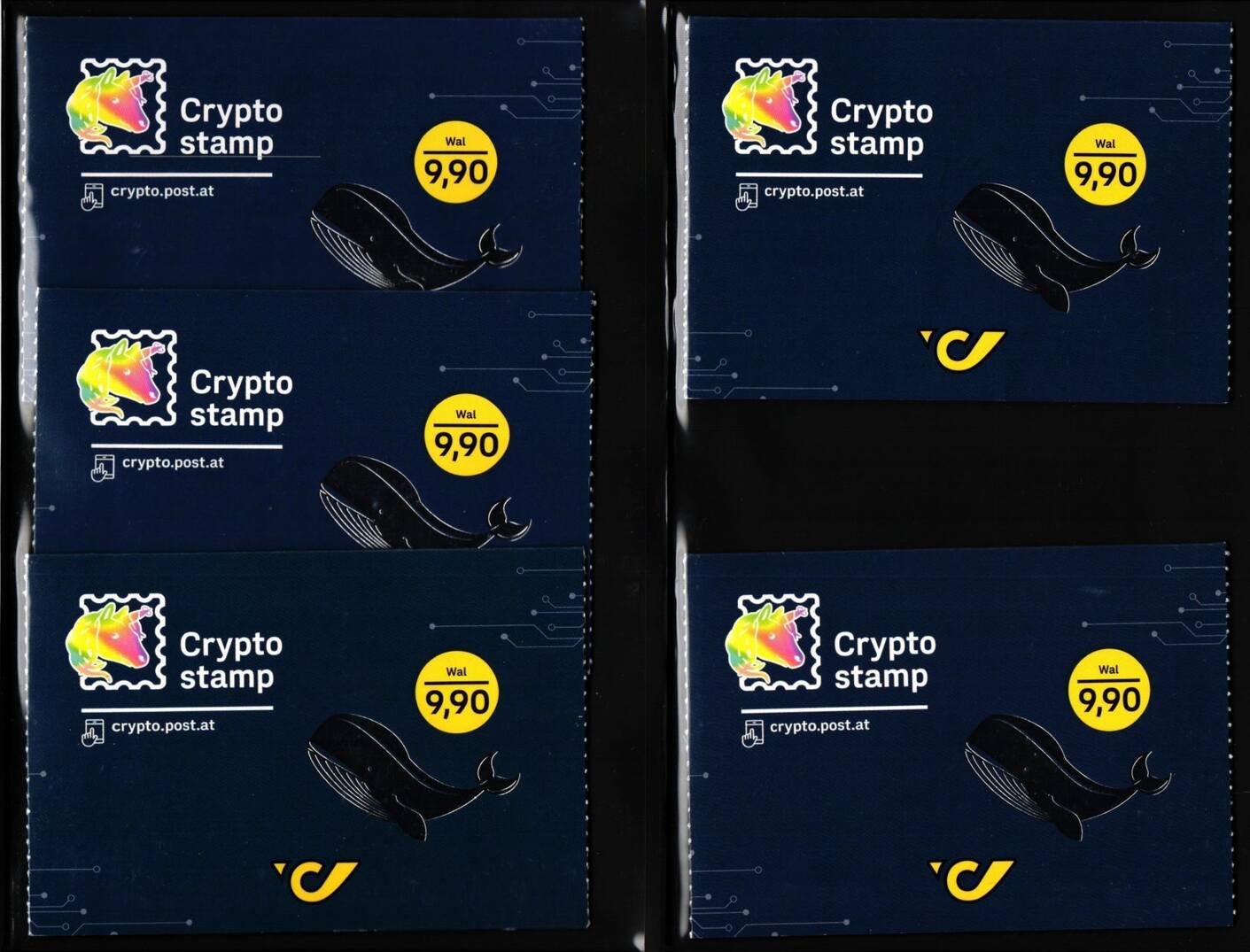 Österreich 3591 Krypto Briefmarke 3.0 Wal in allen fünf Farben inkl. rot  MiNr. 3591 Krypto Briefmarke 3.0 Wal in allen fünf Farb