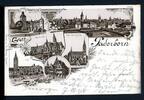 AK Paderborn Rathaus, Dom, Leo-Convict, Gymnasium, Kirche 1897 gebraucht -