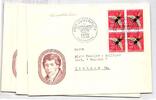 Schweiz 620-622 als Ersttagsbrief 4er Block auf 3 FDCs -