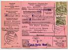 Berlin 53, 57 auf Postkarte komplette Auslandspostanweisung -