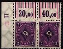 Deutsches Reich Deutsches Reich 191 W OR postfrisch W OR 1`4`1/1`5`1 im Paar vom Eckrand MiNr. 191 W OR postfrisch W OR 1`4`1/1`5`1 im Paar vom -