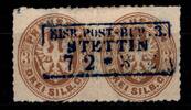 Preußen Preußen 18 gestempelt als Paar mit selt. blauem Ra3 Eis.Post-Bur3 Stettin MiNr. 18 gestempelt als Paar mit selt. blauem Ra3 Eis. -