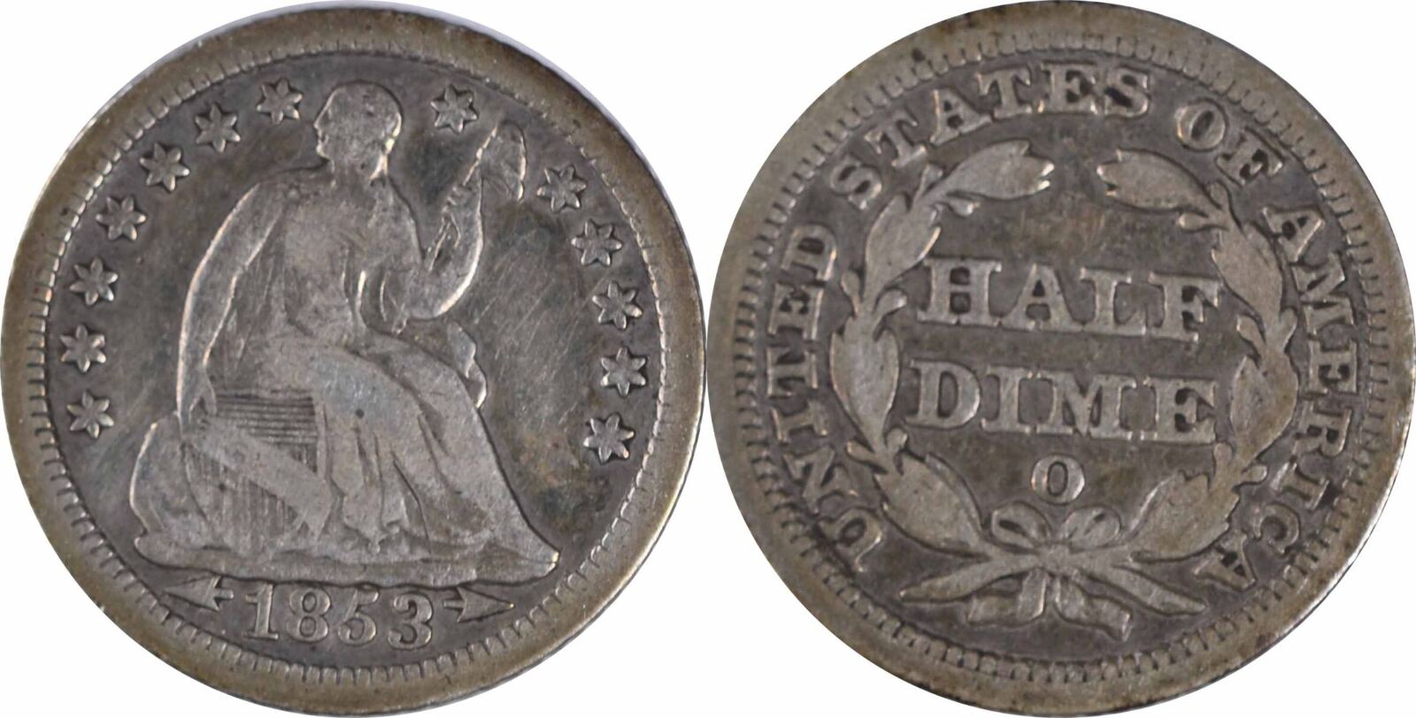 US 1853 O 1853-O Liberty Seated Silver Half Dime Arrows VG Uncertified ...