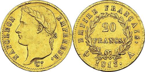 France 20 Francs 1813 Napoléon Empereur  or Paris Superbe NGC AU58 rare Qualité