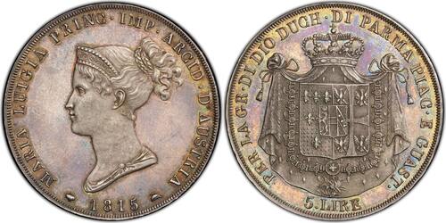 5 Lire 1815 Italia Parma Marie-Louise Fleur de coin Proof-like Flan miroir st