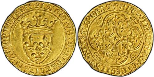 France  Charles VI écu d'or à la couronne splendide exemplaire rare Qualité PCGS MS62