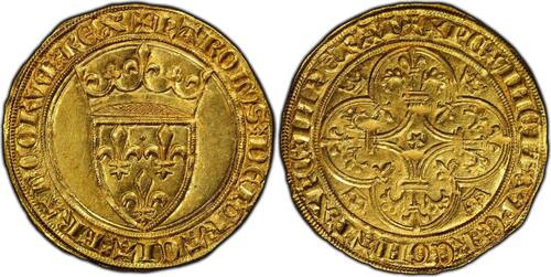 France Ecu d'or Charles VI  à la couronne Limoges Splendide flan large PCGS MS62