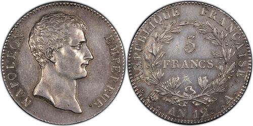 France 5 Francs Napoléon  type intermédiaire AN12 Paris vz rare