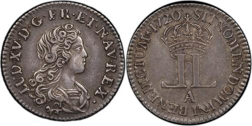 France 20 Sols 1720 Louis XV Livre d'argent  Paris French colonies rare vz