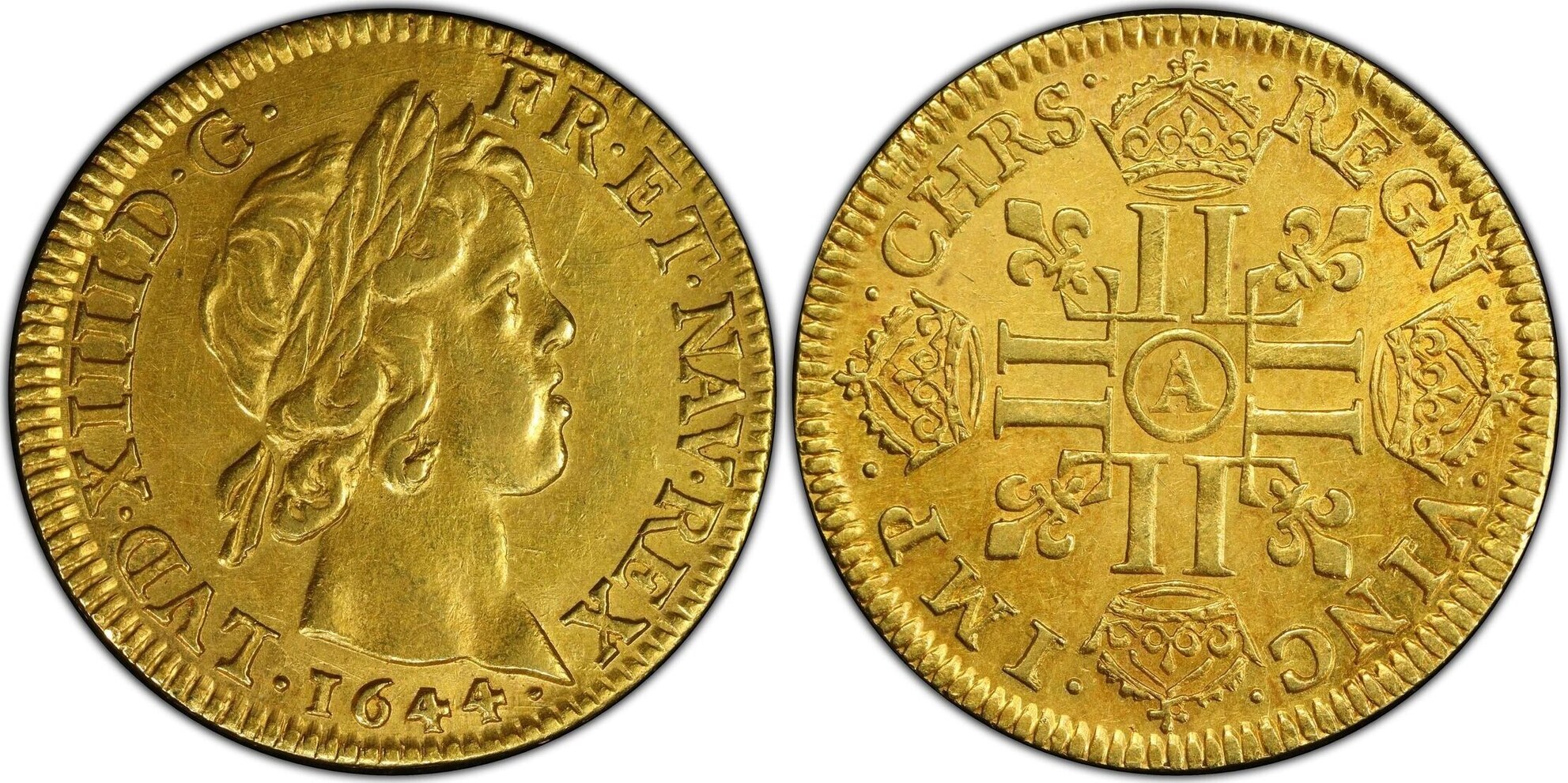 France Louis d'or 1644 Louis XIV à la mèche courte Paris Superbe PCGS