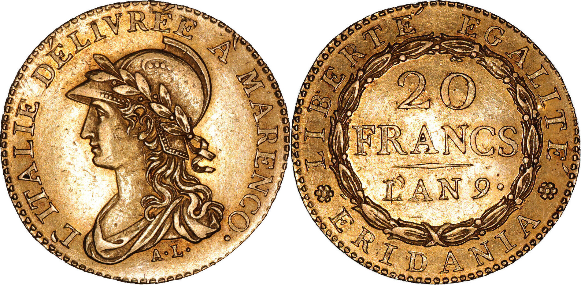 20 Francs Italy Gaule Subalpine Or Marengo AN9 Turin Unz Rare Qualit 20-francs-italy-gaule-subalpine-or-marengo-an9-turin-unz-rare-qualit