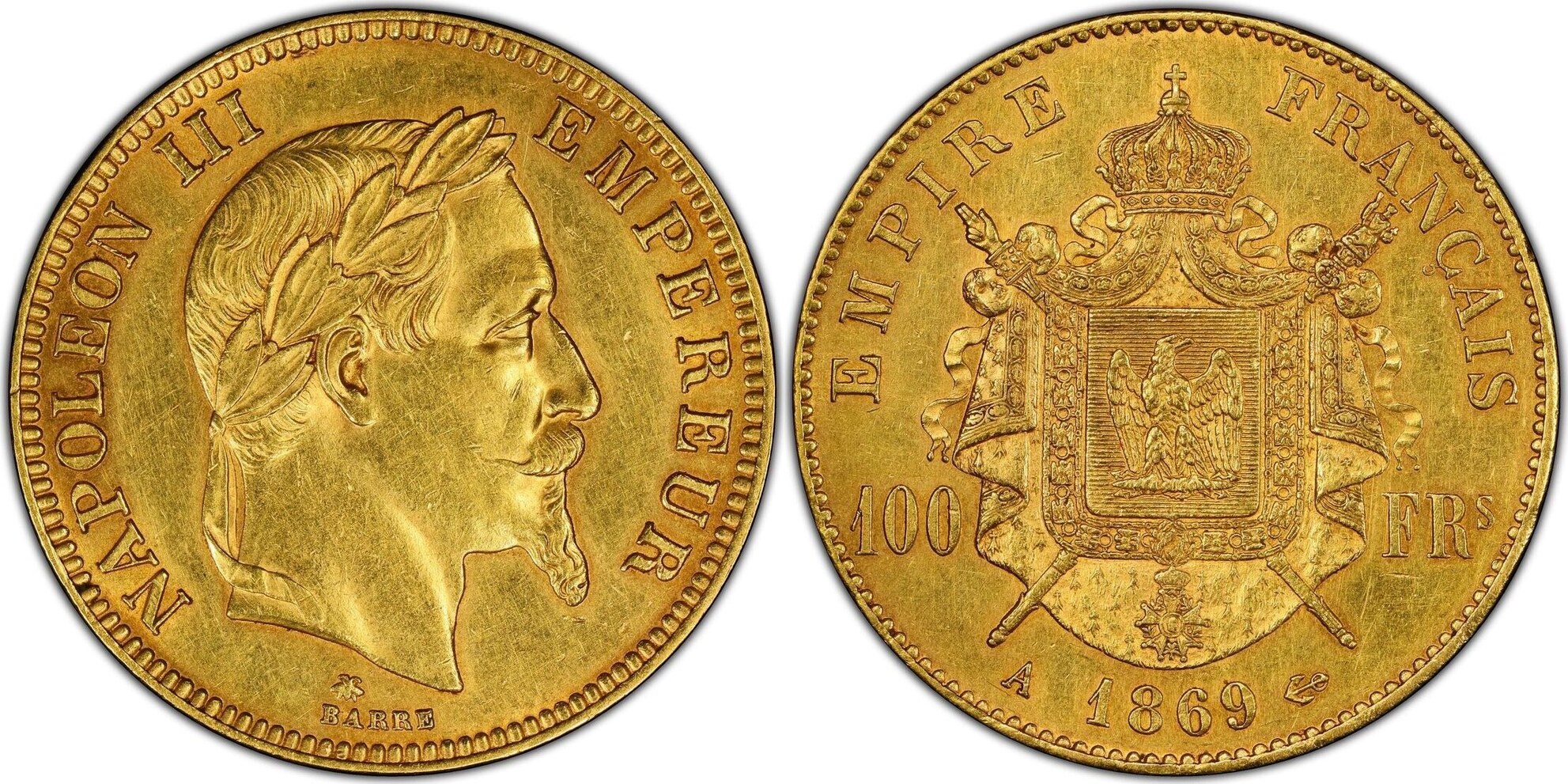 France 100 Francs 1869 Napoléon III or Tête laurée Paris Superbe PCGS AU58  | MA-Shops