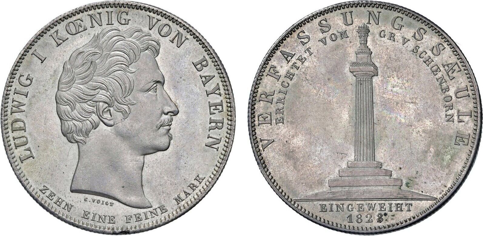 古銭 Bavaria. Ludwig I Royal Family Taler 1828 銀貨 鑑定機関で鑑賞