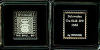 Alle Welt 3 Skilling SCHWEDEN Medaille Tre Skill 1855 Briefmarke Stamp SILBER PP selten -