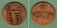 Altdeutschland 2 Pfennig Sachsen Weimar und Eisenach 2 Pfennige 1799 ss -