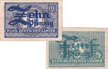 Banknoten 5 Pfennig BDL: Lot 2x 5 +10 Pfennig o.D. (1948) Ro.250a + 251b II-III -