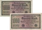 Banknoten 1.000 Mark Lot: 2x 1000 MARK 1922 Ro.75qFa + 75fFa FEHLDRUCK III -