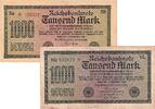 Banknoten 1.000 Mark Lot: 2x 1000 MARK 1922 Ro.75mFe + 75dFe FEHLDRUCK III -