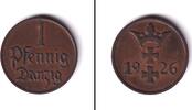 Weimarer Republik 1 Pfennig Freie Stadt DANZIG 1926 (J.D2) vz -