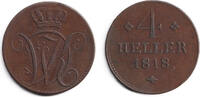 Altdeutschland 4 Heller Hessen Kassel 1818 ss selten -