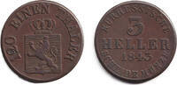 Altdeutschland 3 Heller Hessen Kassel 1843 ss -