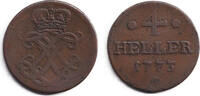 Altdeutschland 4 Heller Hessen Kassel 4 Heller 1773 f.ss selten! -