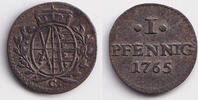 Altdeutschland 1 Pfennig Sachsen 1765 C ss+ -