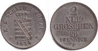 Altdeutschland 2 Groschen Sachsen 2 Neugroschen (20 Pfennige) 1854 F vz -