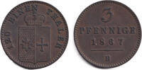 Altdeutschland 3 Pfennige Waldeck Pyrmont 3 Pfennige 1867 B vz -