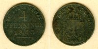 Altdeutschland 4 Pfennige Preussen 4 Pfenninge 1863 A s-ss selten -