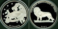 Alle Welt 10 Franc KONGO / CONGO 10 Francs 2003 Löwe SILBER selten! PP -