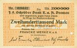 Banknoten 200.000 Mark Notgeld Francke Werke BREMEN 200000 Mark 15.08.1923 I- -