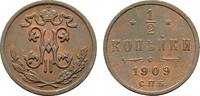 RUSSLAND Nikolaus II., 1894-1917. Ku.-1/2 Kopeke 1909, CPb - St. Petersburg. Fast Stempelglanz.