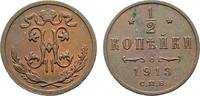RUSSLAND Nikolaus II., 1894-1917. Ku.-1/2 Kopeke 1913, CPb - St. Petersburg. Fast Stempelglanz/Stempelglanz
