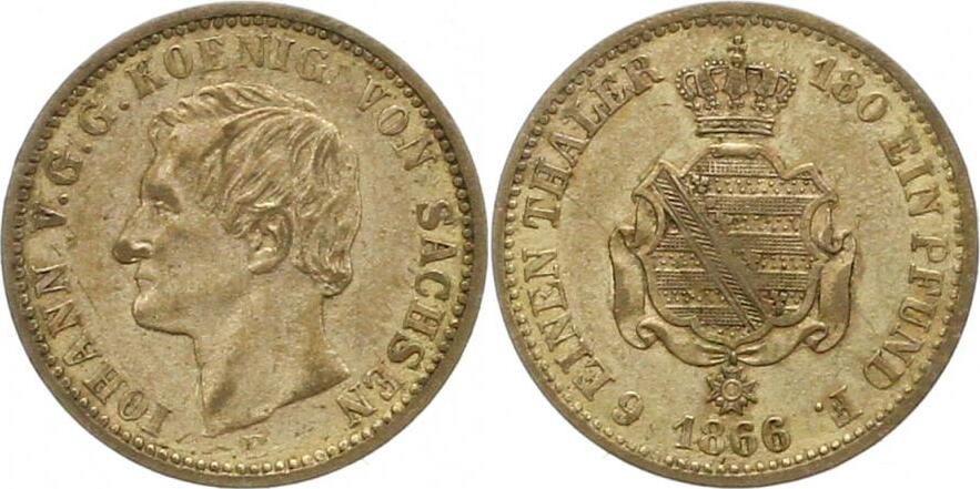 Sachsen-Albertinische Linie 1/6 Taler 1866 B Johann 1854-1873. Schöne ...