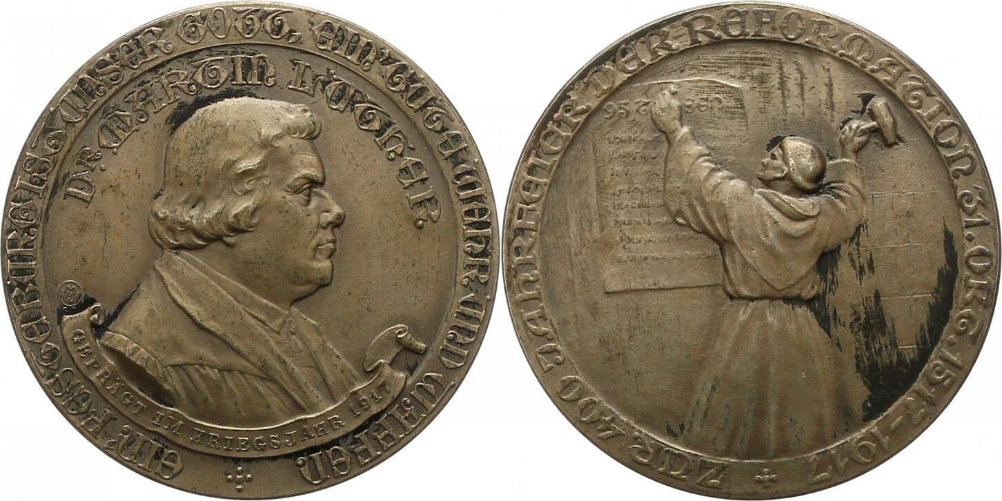 Versilberte Bronzemedaille 400Jahrfeier der Reformation 1917