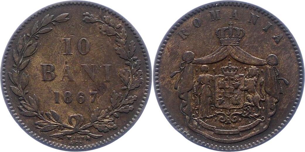 Rumänien 10 Bani 1867 Carl I. 1866-1914. Sehr schön | MA-Shops