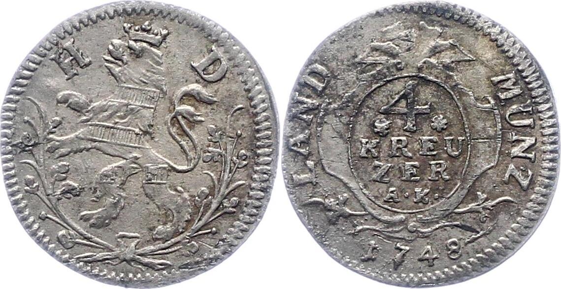 HessenDarmstadt 4 Kreuzer 1748 AK Ludwig VIII. 17391768. Sehr schön